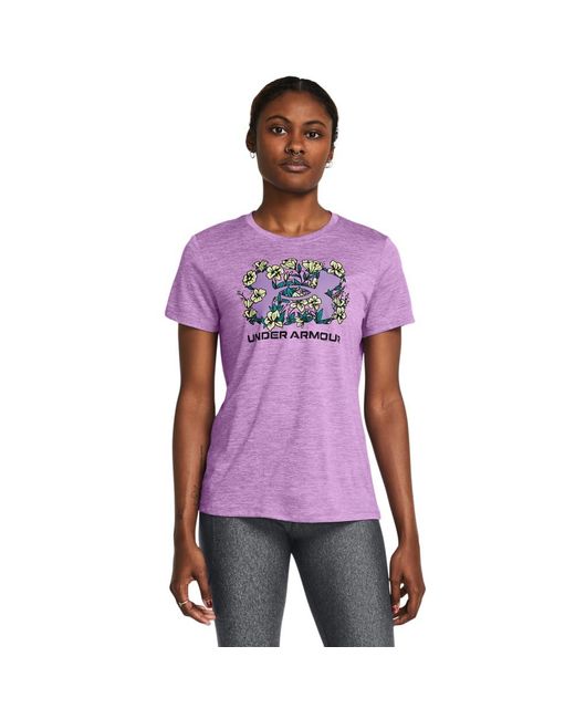 Under Armour Purple Flower Tech Twist Short Sleeve T Shirt,