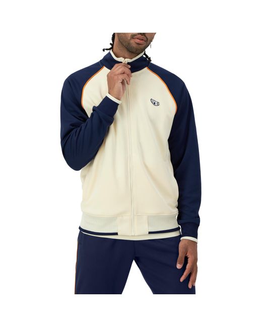 Champion Blue , Tricot Pockets, Full Zip Track Jacket, Natural/athletic Navy Winged C, Large for men