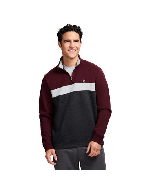 Izod Men's Red Advantage Performance Quarter Zip Fleece Pullover