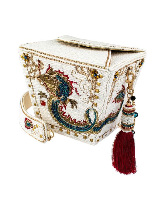 Mary Frances White Noble Dragon Top Handle Take Out Container Shoulder Handbag