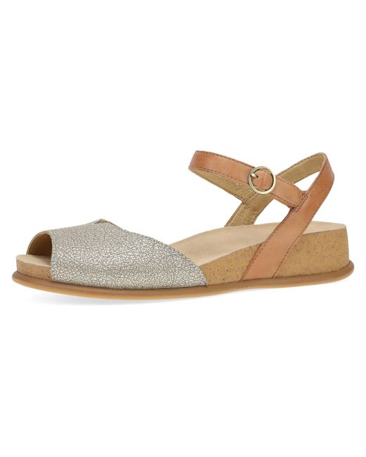 Dansko Metallic Cass Peep-toe Wedge Sandal For -low Profile Wedge With Arch Support
