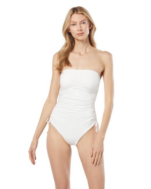 Michael Kors White Standard Solid Shirred Bandeau One Piece