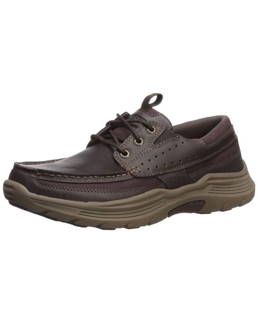 Skechers Black Mens Expended-menson Leather Lace Up Boat Shoe for men