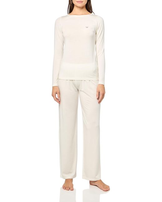 Emporio Armani White Fluid Viscose Long Pajamas