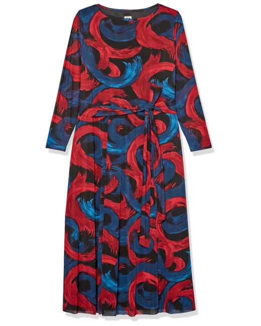 Anne Klein Red Plus Size Mesh Tie Waist Midi Dress