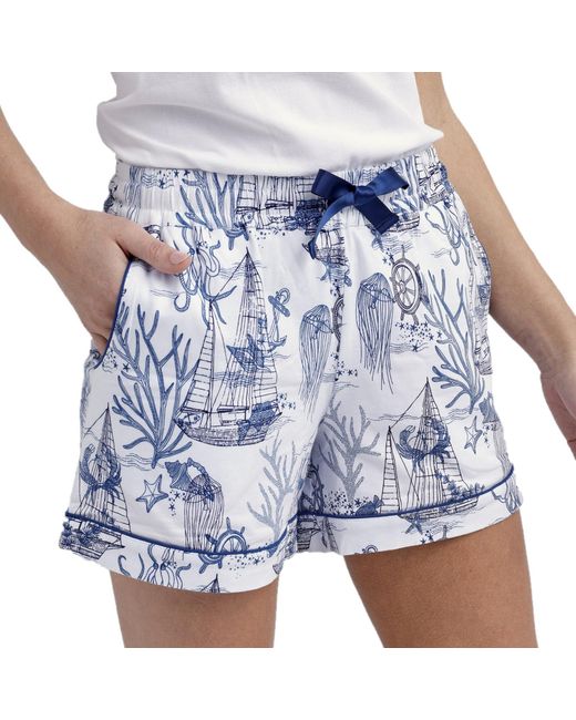 Vera Bradley Blue Cotton Pajama Shorts With Pockets