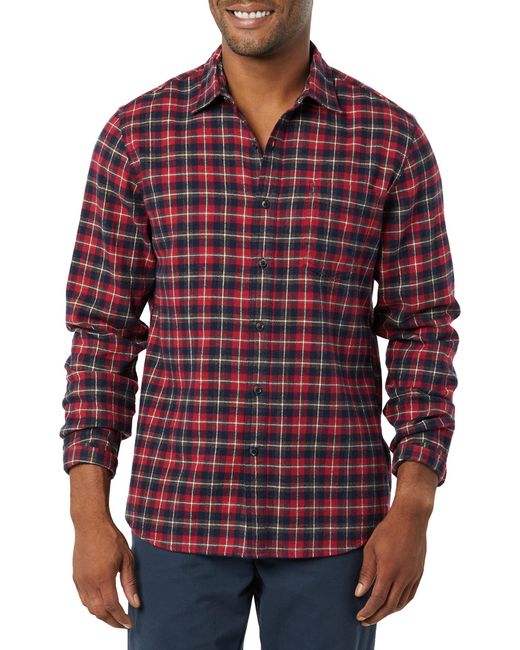 Amazon Essentials Red Slim-fit Long-sleeve Plaid Flannel Shirt for men