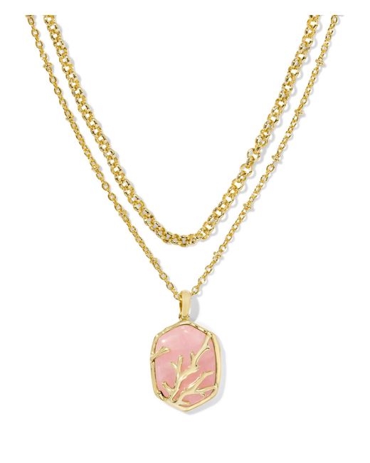 Kendra Scott Metallic , S, Daphne Coral Frame Multi Strand Necklace, Gold Rose Quartz, One Size