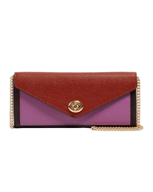 COACH Red Colorblock Leather Envelope Wallet W Chain And Turnlock