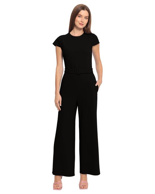 Maggy London Black Belted Wide Pant Leg Jumpsuit Workwear Office Occasion Event Guest Of