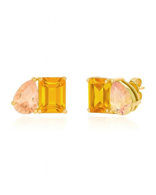Amazon Essentials Orange 14k Gold-plated November Birthstone Two-toned Stud Earrings With Secure Pushbacks