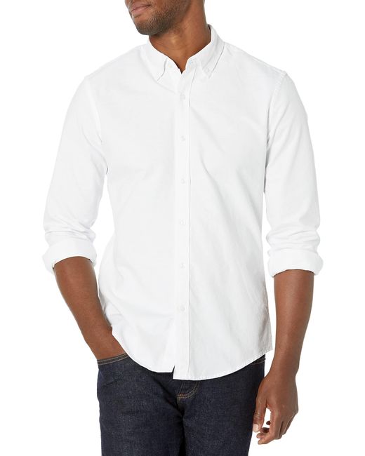 Amazon Essentials White Slim-fit Long-sleeve Oxford Shirt for men