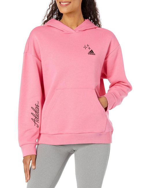 adidas Varsity Scribble Embroidery Fleece Hoodie in Pink | Lyst