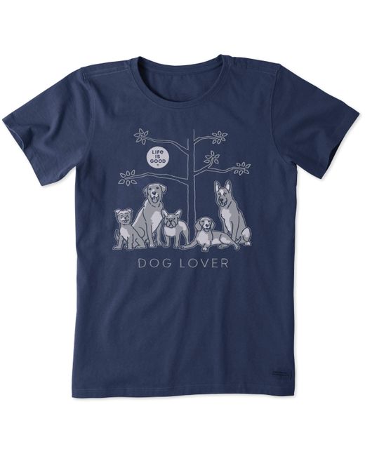 Life Is Good. Blue Dog Lover Tree Cotton Crewneck Tee Short Sleeve Graphic T-shirt