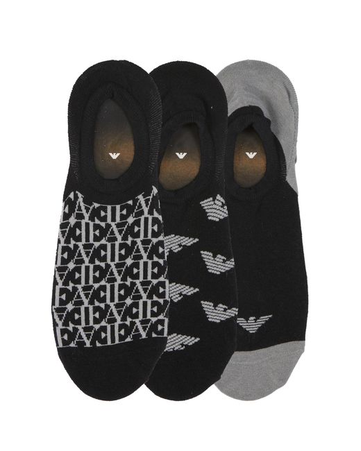 Emporio Armani , 3-pack Footie Socks, Black/stone/black, One Size for men
