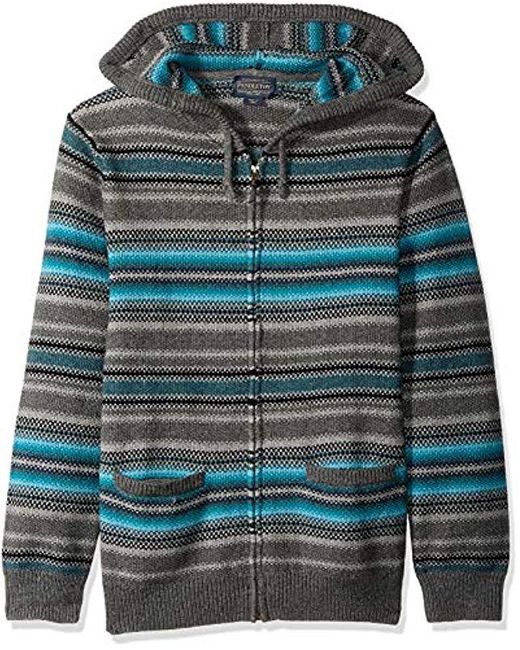 Pendleton Wool Serape Stripe Hooded Sweater in Blue/Grey Stripe (Blue ...