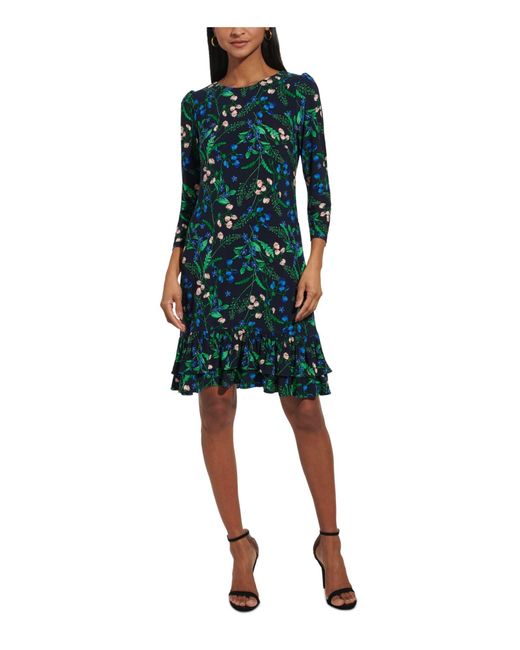 Tommy Hilfiger Green S Shift Jersey Long Sleeve Round Neck Dress
