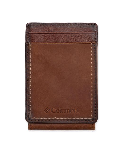 Columbia Brown Slim Burnished Magnetic Front Pocket Wallet for men