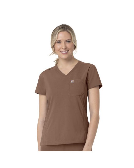 Carhartt Brown Womens Modern Fit Tuck-in Top Medical Scrubs Shirt