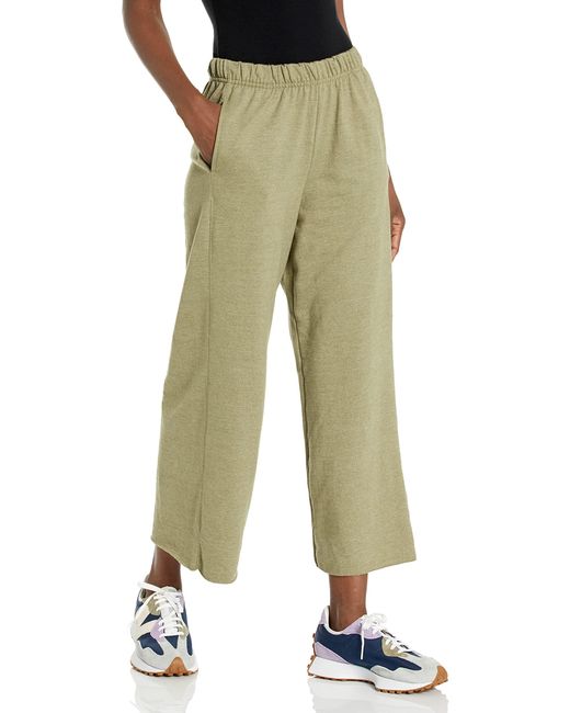 Hanes Green Originals French Terry Wide Leg Crop Pants With Pockets