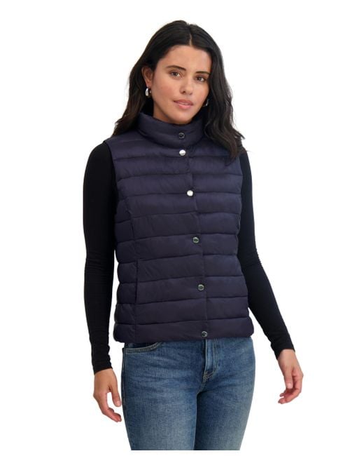 Tahari Blue Quilted Lightweight Vest With Snap Closure