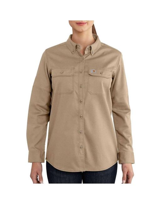 Carhartt Brown Womens Flame-resistant Rugged Flex Twill Button Down Shirt