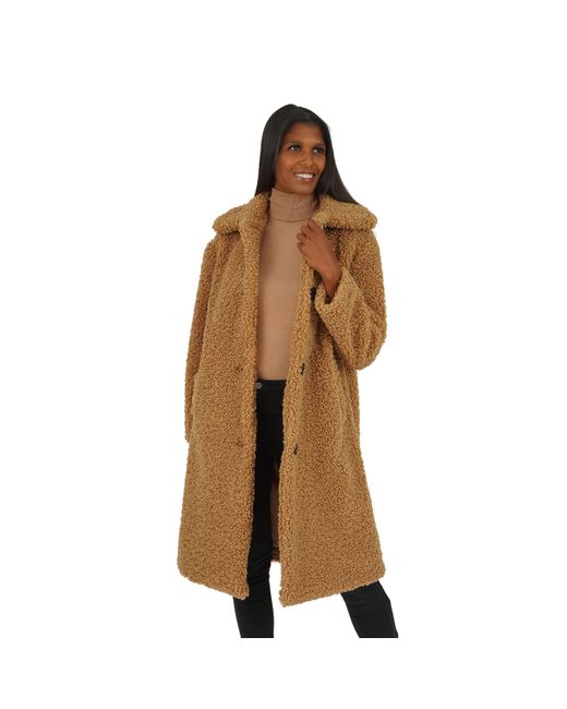 Kensie Brown Faux Fur Single Breasted Long Length Coat