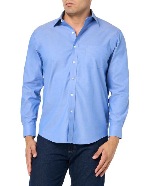 Brooks Brothers Blue Regular Fit Non-iron Stretch Ainsley Spread Collar Dress Shirt for men