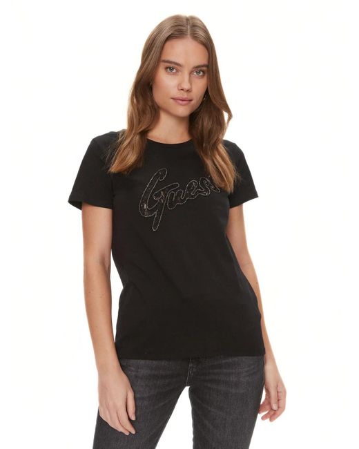 Guess Black Short Sleeve Lace Logo Easy Tee