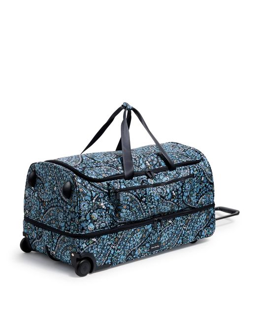 Vera Bradley Blue Recycled Ripstop Xl Foldable Rolling Duffel Travel Bag