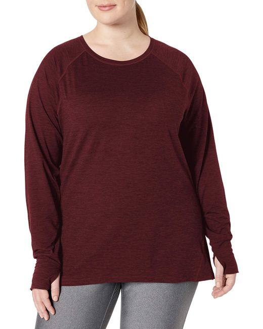 Amazon Essentials Red Brushed Tech Stretch Long-sleeve Crewneck Shirt