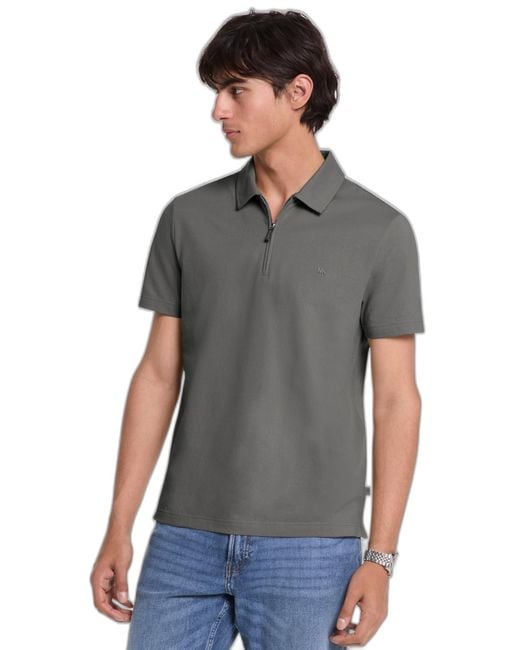 Michael Kors Men's Gray Sleek Pique Short Sleeve Zip Polo