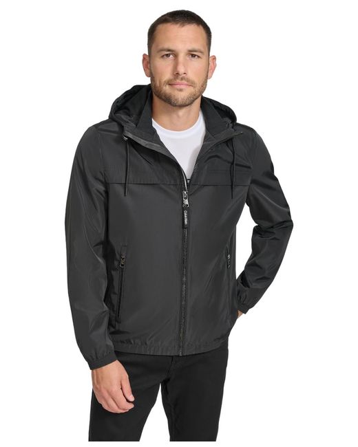 Calvin Klein Gray Adjustable Drawstring Hood Zip Up Windbreaker Jacket for men