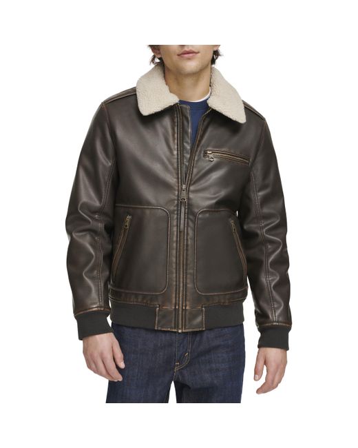 Levi's Gray Faux Leather Aviator Bomber Jacket With Sherpa Collar for men