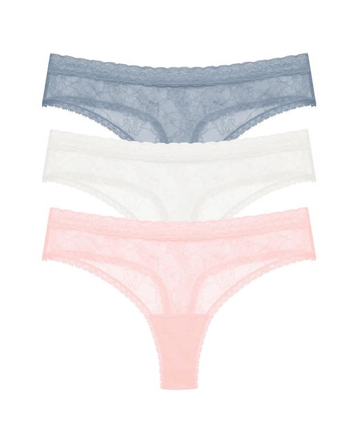 Natori Blue Bliss Allure One Size Lace Thong 3-pack