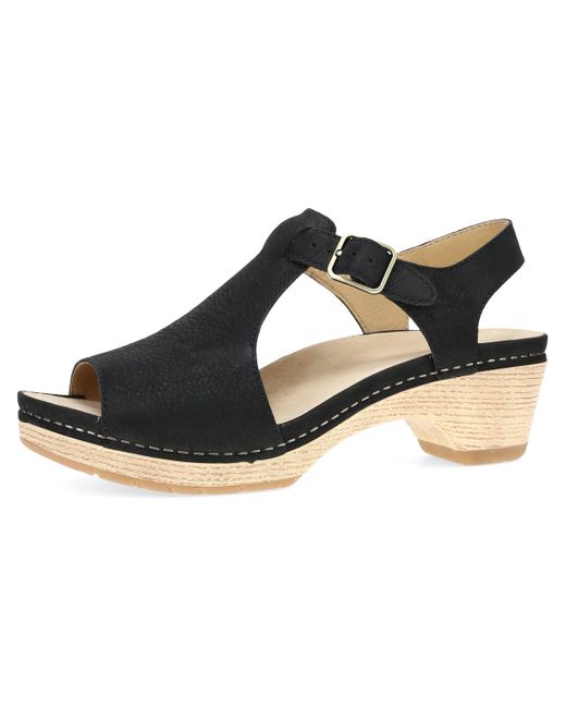 Dansko Toe Sandals For – T-strap Design With Stain Resistant Nubuck Leathers Black 5.5-6 M