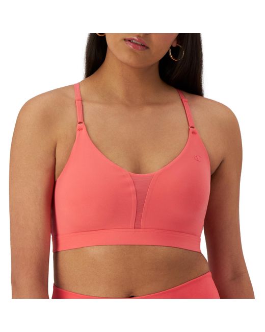 Champion Red , , Moisture Wicking, Light Support Sports Bra For , High Tide Coral, Large
