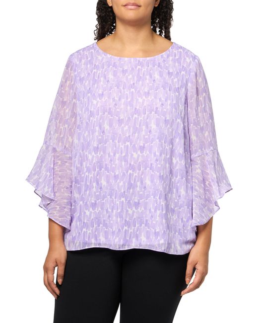 Kasper Purple Plus Size Ruffle Sleeve Blouse