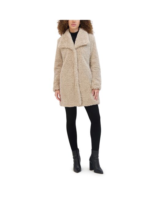 Kenneth Cole Natural Cozy Lightweight Textured Faux Fur Coat With Envelope Collar