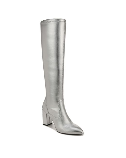 Franco Sarto Gray S Katherine Knee High Heeled Boots Silver Metallic Stretch 6 W