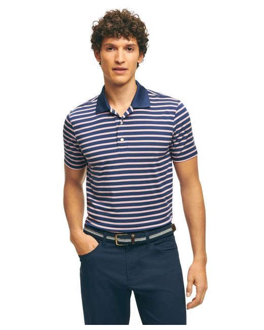Brooks Brothers Blue Regular Fit Performance Stretch Short Sleeve Golf Polo Shirt for men