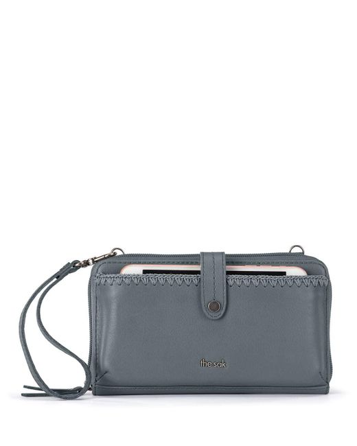 The Sak Iris Large Smartphone Crossbody Bag In Leather in Dusty Blue ii