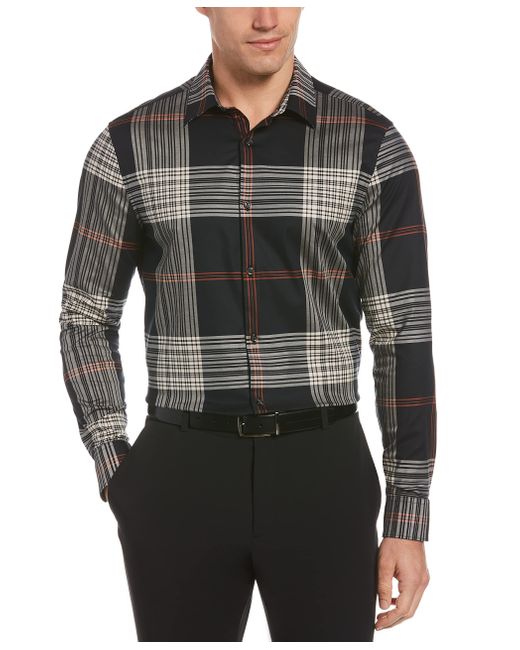 Perry Ellis Gray Stretch Classic Bold Plaid Long Sleeve Button-down Shirt for men