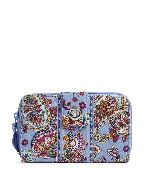 Vera Bradley Blue Cotton Turnlock Wallet With Rfid Protection