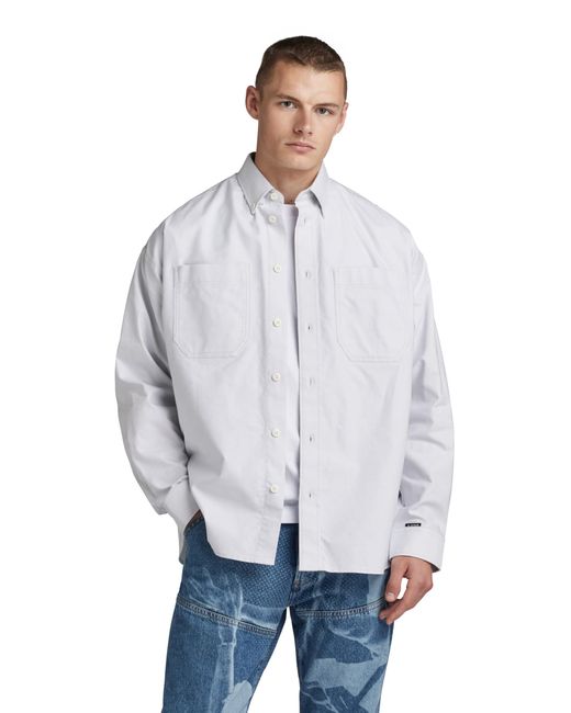 G-Star RAW Oversized Button Down Long Sleeve Shirt,oyster Blue/ White Oxford,medium for men