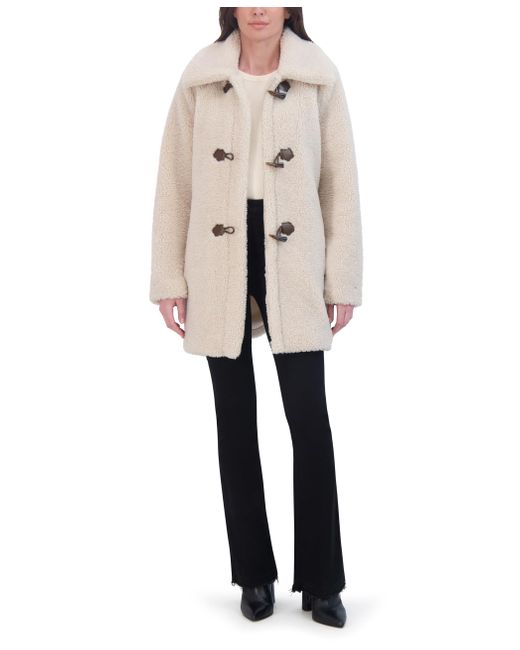 Laundry by Shelli Segal Natural Sherpa Jacket– Winter Coat With Oversized Collar