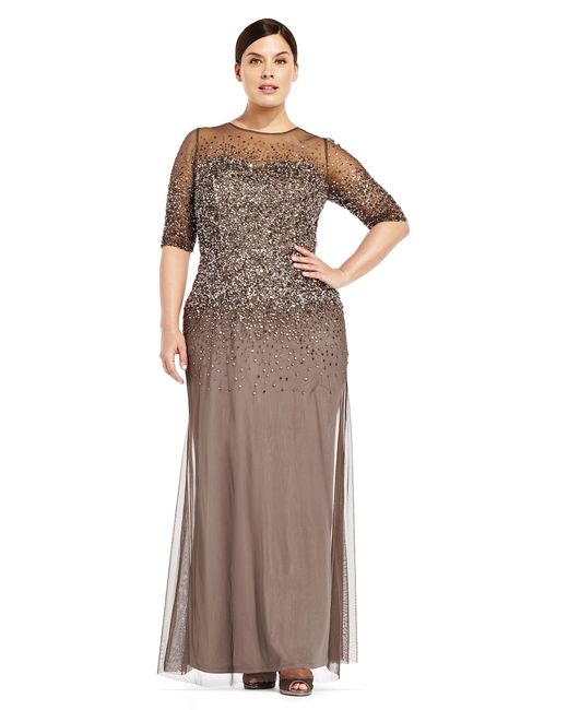 Adrianna Papell Multicolor Beaded Illusion Gown