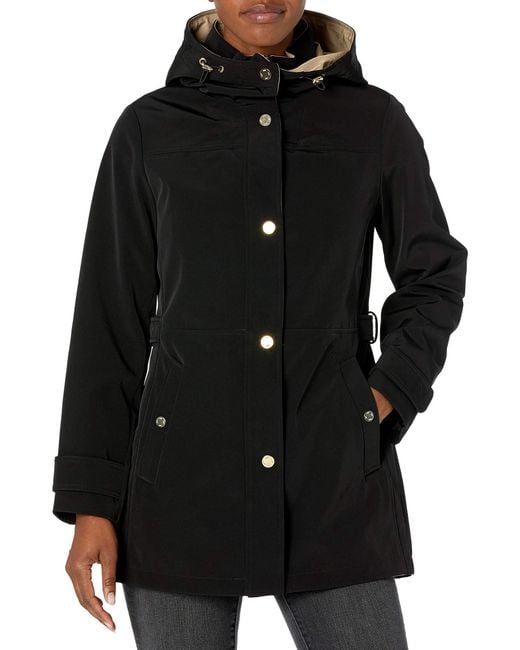 Jones New York Black Hooded Trench Coat Rain Jacket