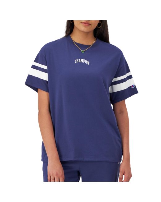 Champion , Classic Oversized T, Soft And Comfortable Tee Shirt For , Blown Glass Blue Stripe Arched, Medium