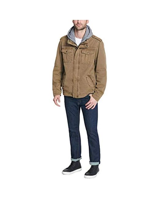 Levi's Washed Cotton Hooded Military Jacket (regular And Big And Tall Sizes) in Khaki (Natural